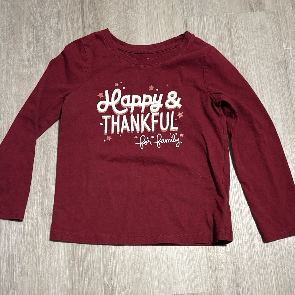 Cat & Jack Maroon 'Happy & Thankful' Long Sleeve Tee